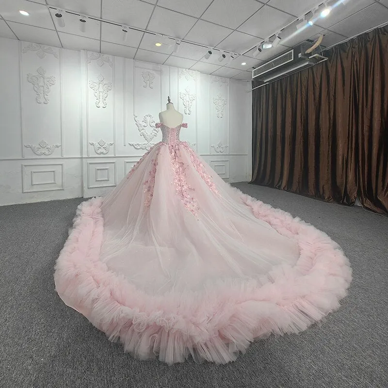 Quinceanera Ball Gown Sequined Pink Dress