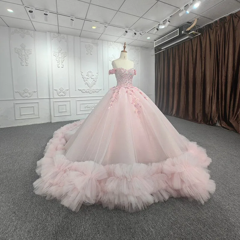 Quinceanera Ball Gown Sequined Pink Dress