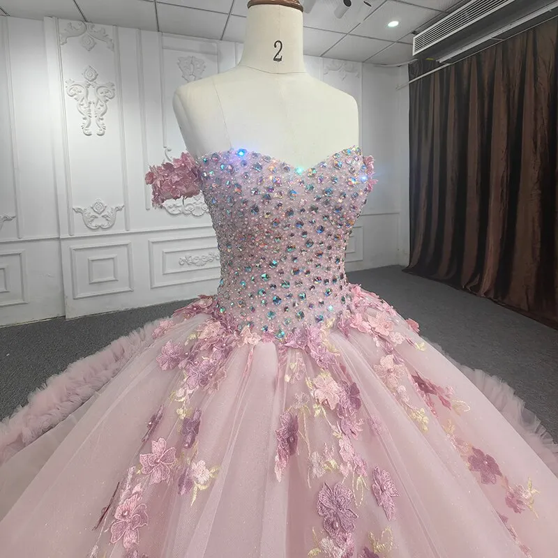 Quinceanera Ball Gown Sequined Pink Dress