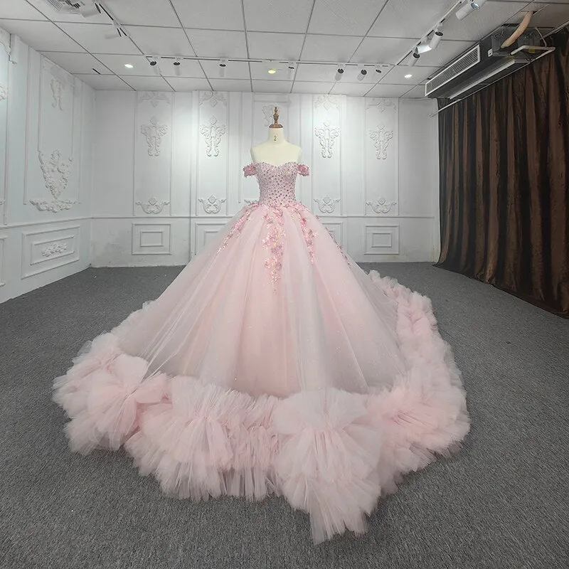 Quinceanera Ball Gown Sequined Pink Dress