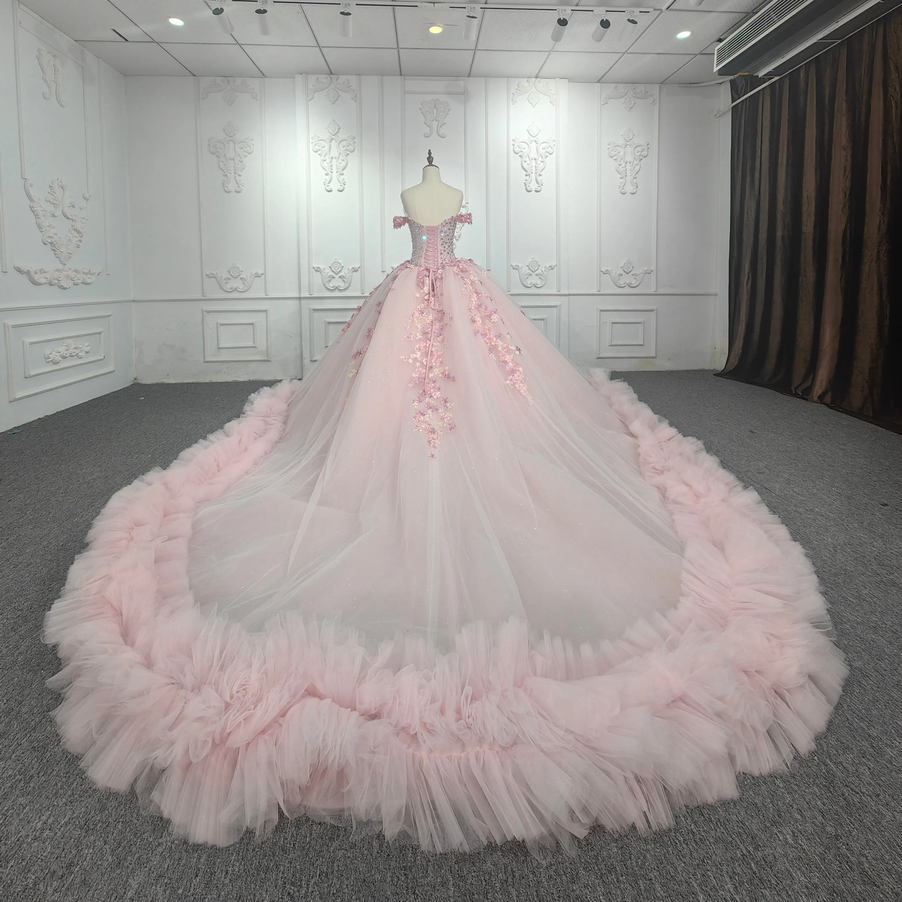 Quinceanera Ball Gown Sequined Pink Dress
