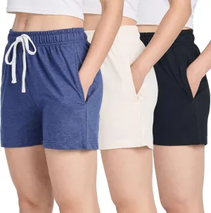 Real Essentials 3 Pack: Womens Cotton French Terry Shorts Pockets - Casual Athletic Lounge (Available in Plus)