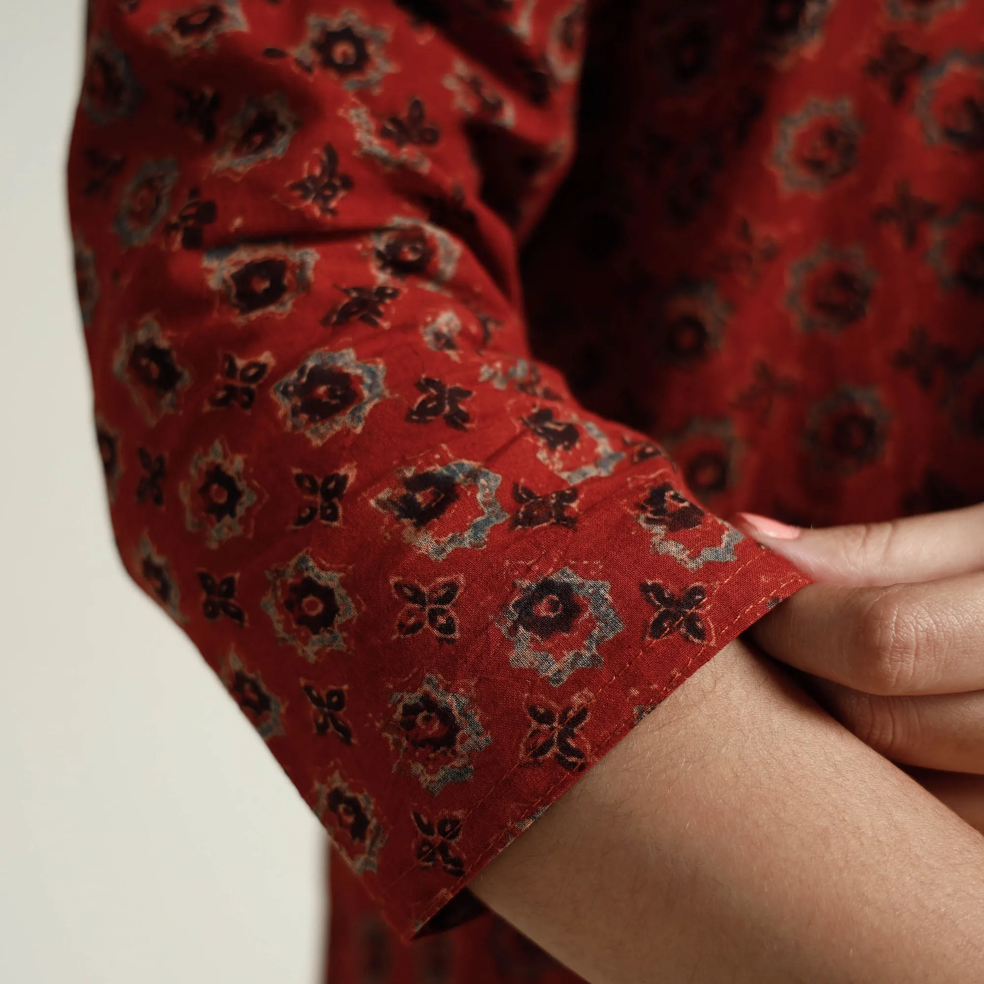 Red - Ajrakh Block Printed Cotton Kurta with Palazzo Set