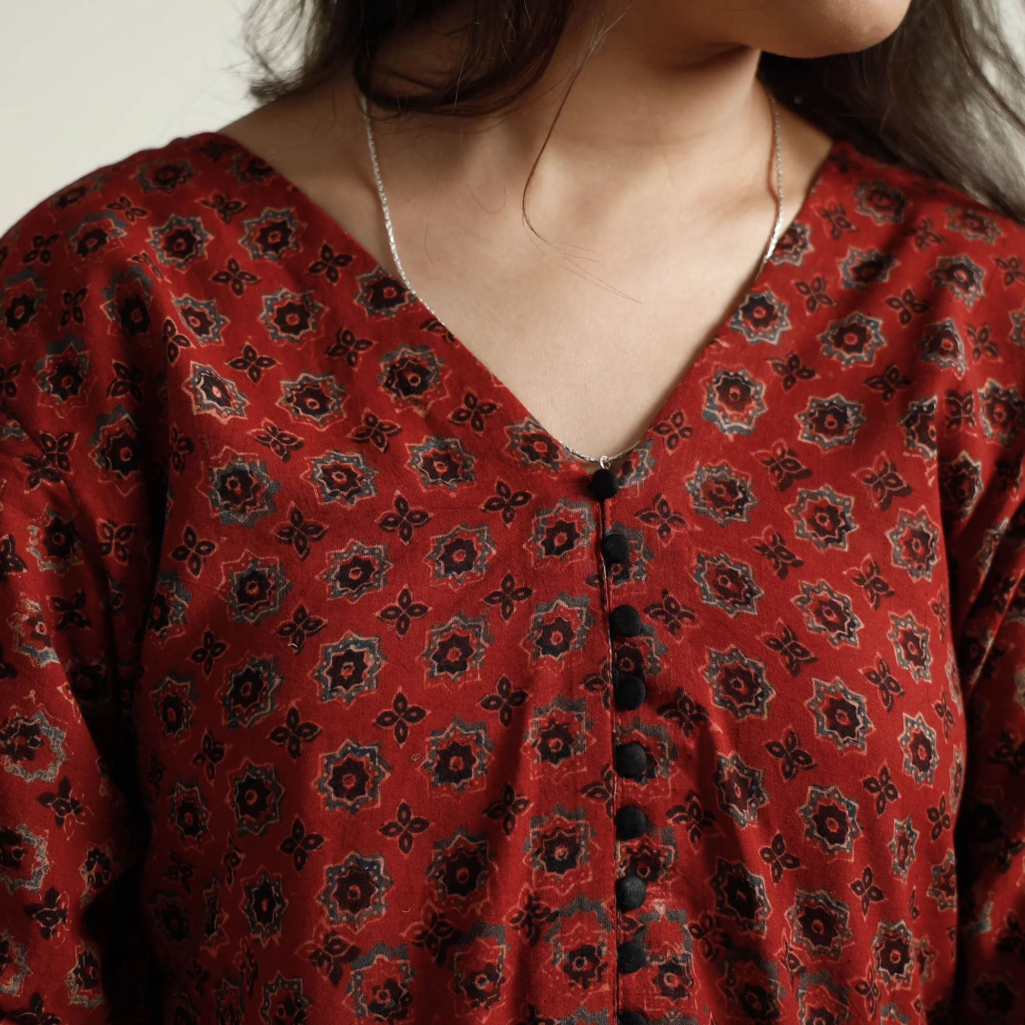 Red - Ajrakh Block Printed Cotton Kurta with Palazzo Set