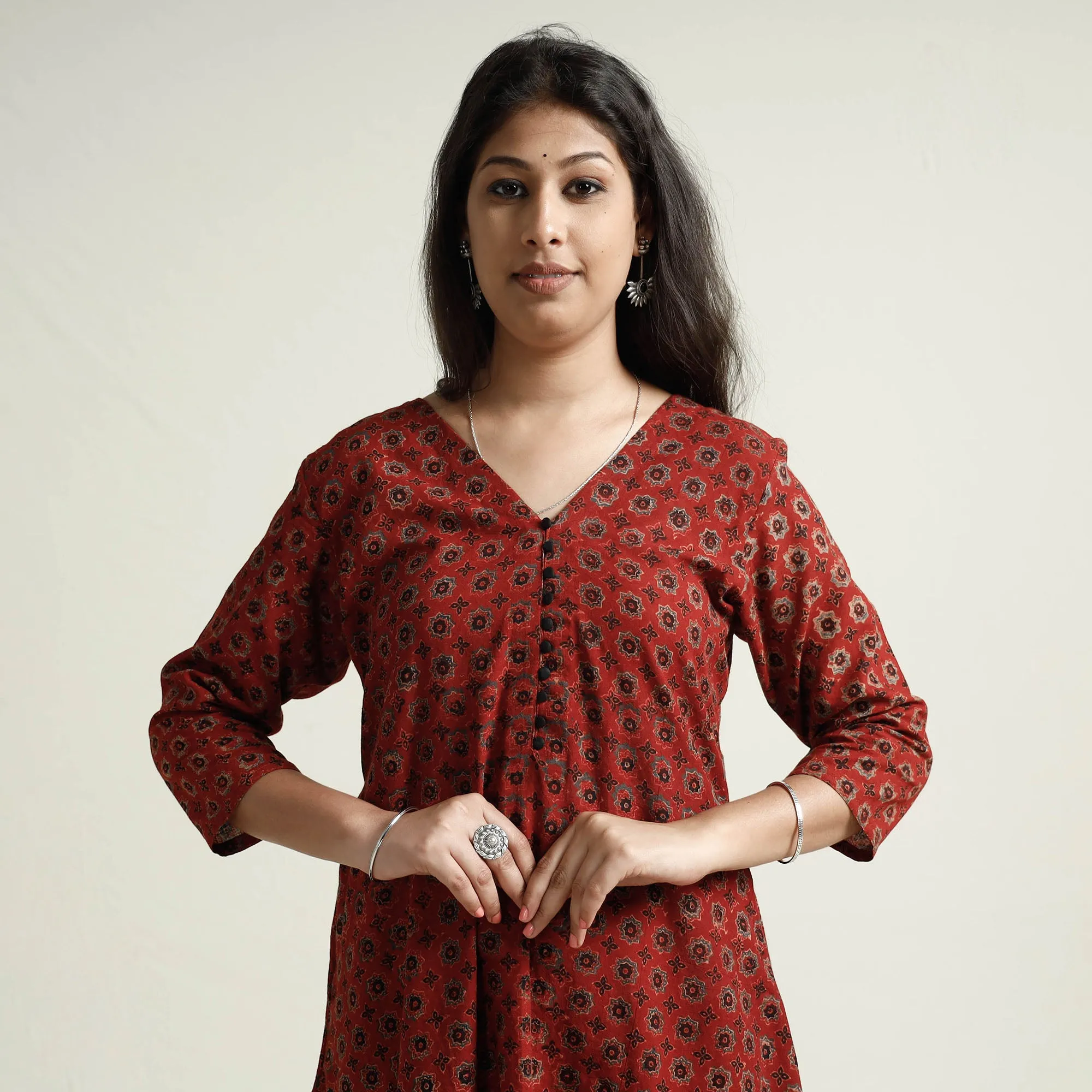 Red - Ajrakh Block Printed Cotton Kurta with Palazzo Set