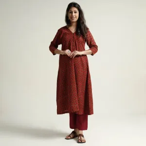 Red - Ajrakh Block Printed Cotton Kurta with Palazzo Set