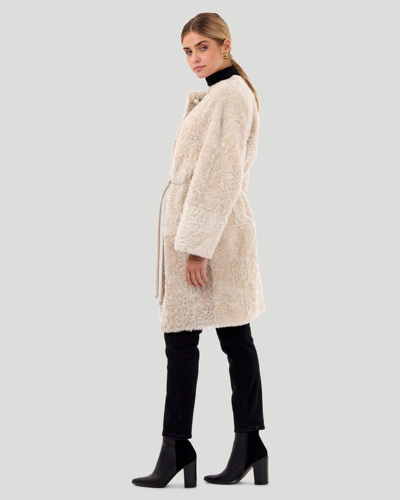 Reversible Collarless Select Shearling Lamb Short Coat