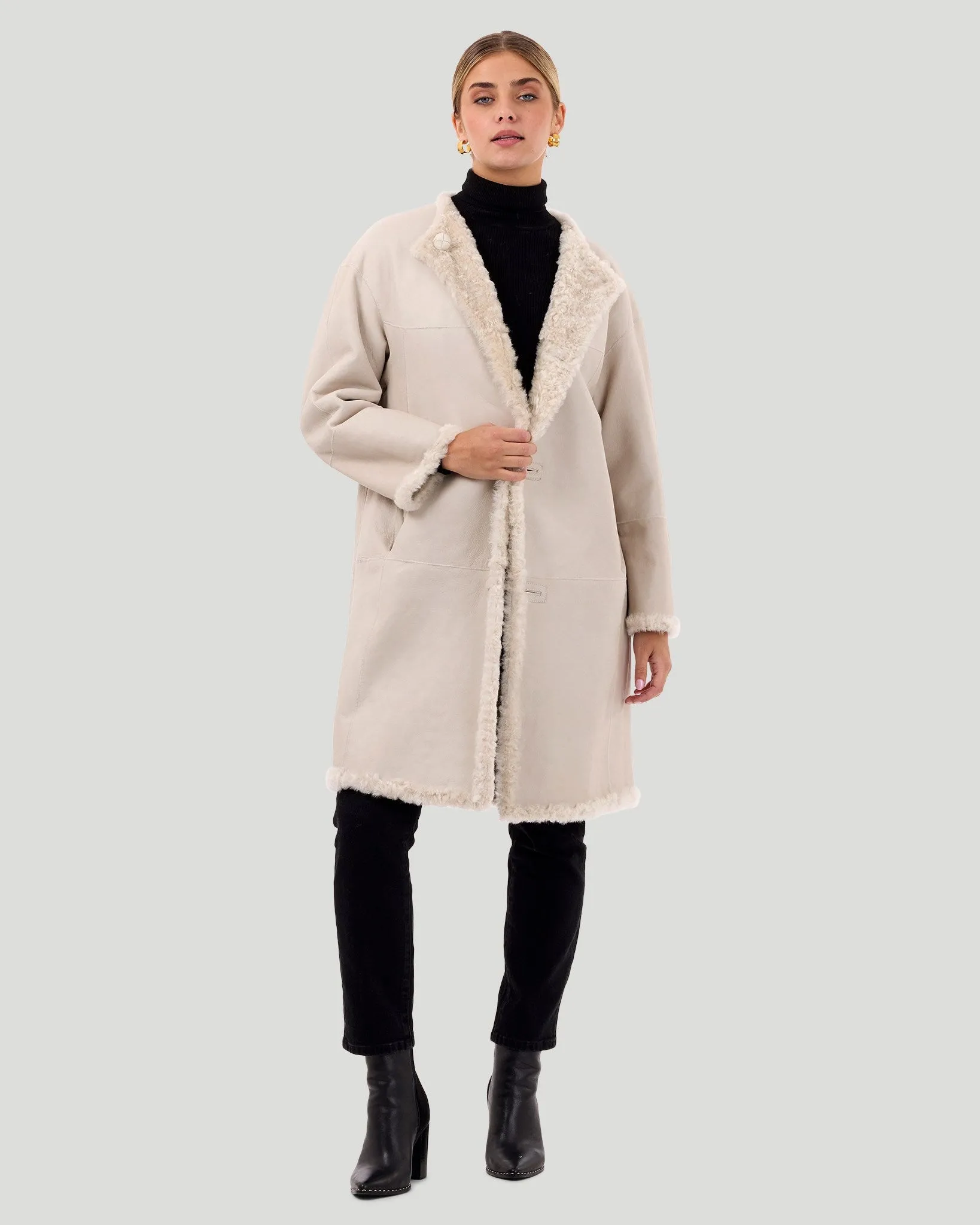 Reversible Collarless Select Shearling Lamb Short Coat