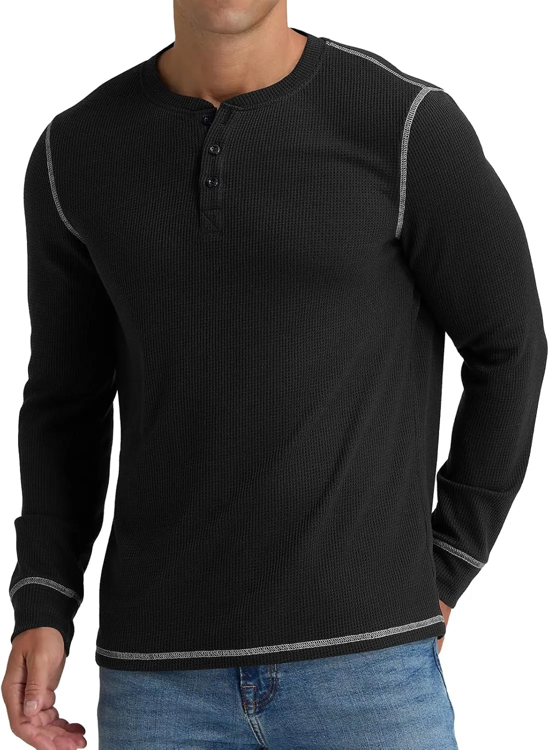 RQP Mens Henley Long Sleeve Waffle Knit Tee Fashion Button Fall Shirts