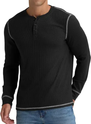 RQP Mens Henley Long Sleeve Waffle Knit Tee Fashion Button Fall Shirts