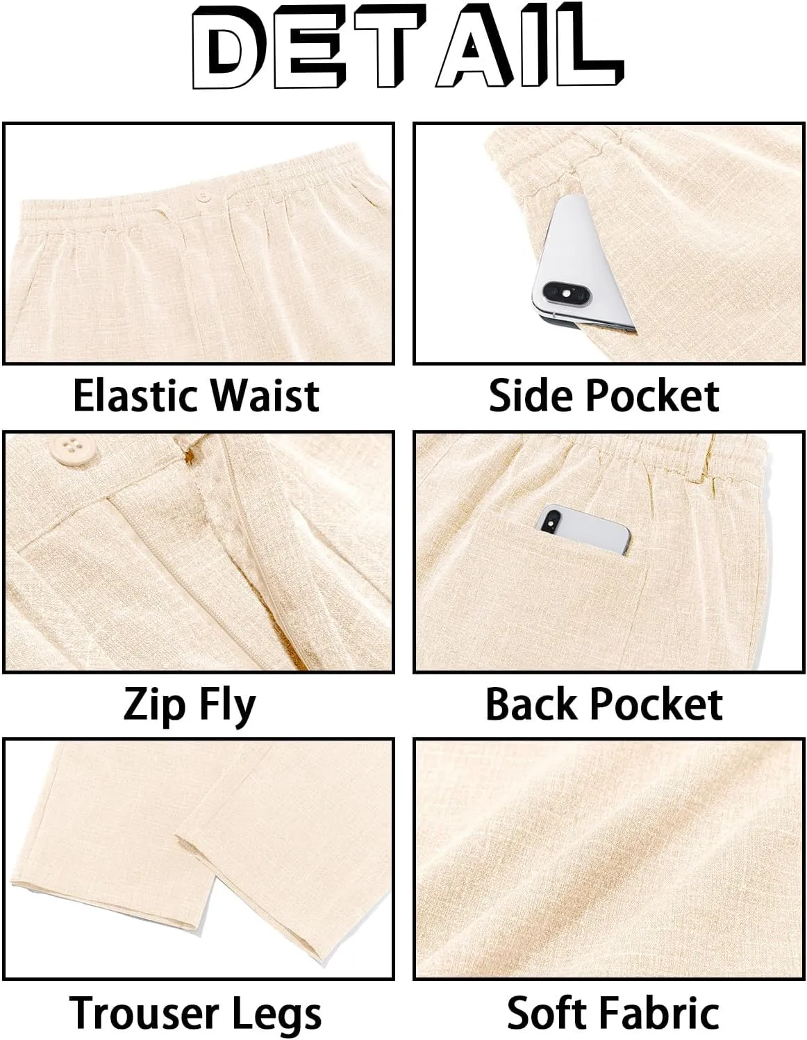 Runcati Mens Casual Pants Linen Elastic Waist Drawstring Lightweight Pants Loose Fit Summer Beach Yoga Trouser