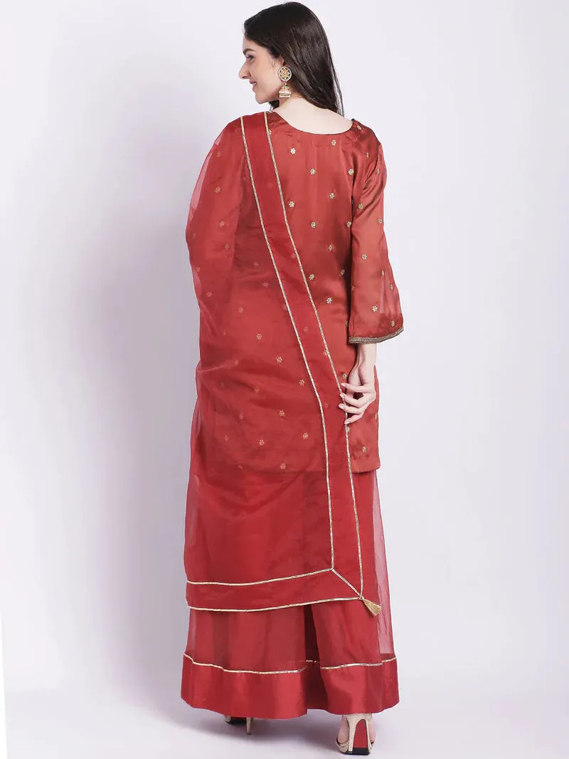 Rustic Brown Organza Palazzo Set With Dupatta