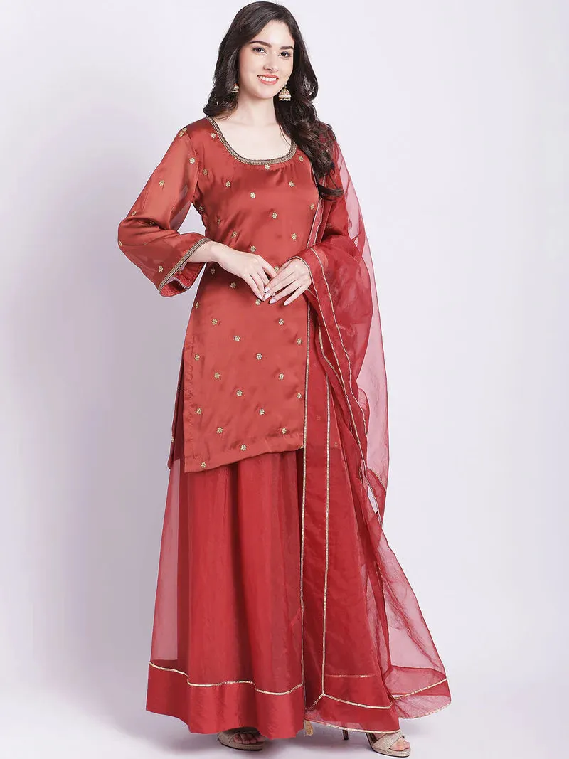 Rustic Brown Organza Palazzo Set With Dupatta