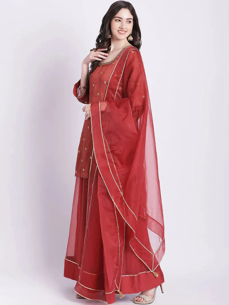 Rustic Brown Organza Palazzo Set With Dupatta