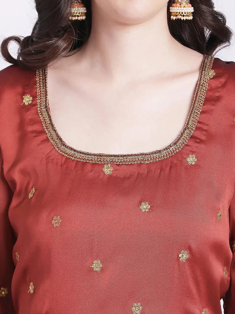 Rustic Brown Organza Palazzo Set With Dupatta