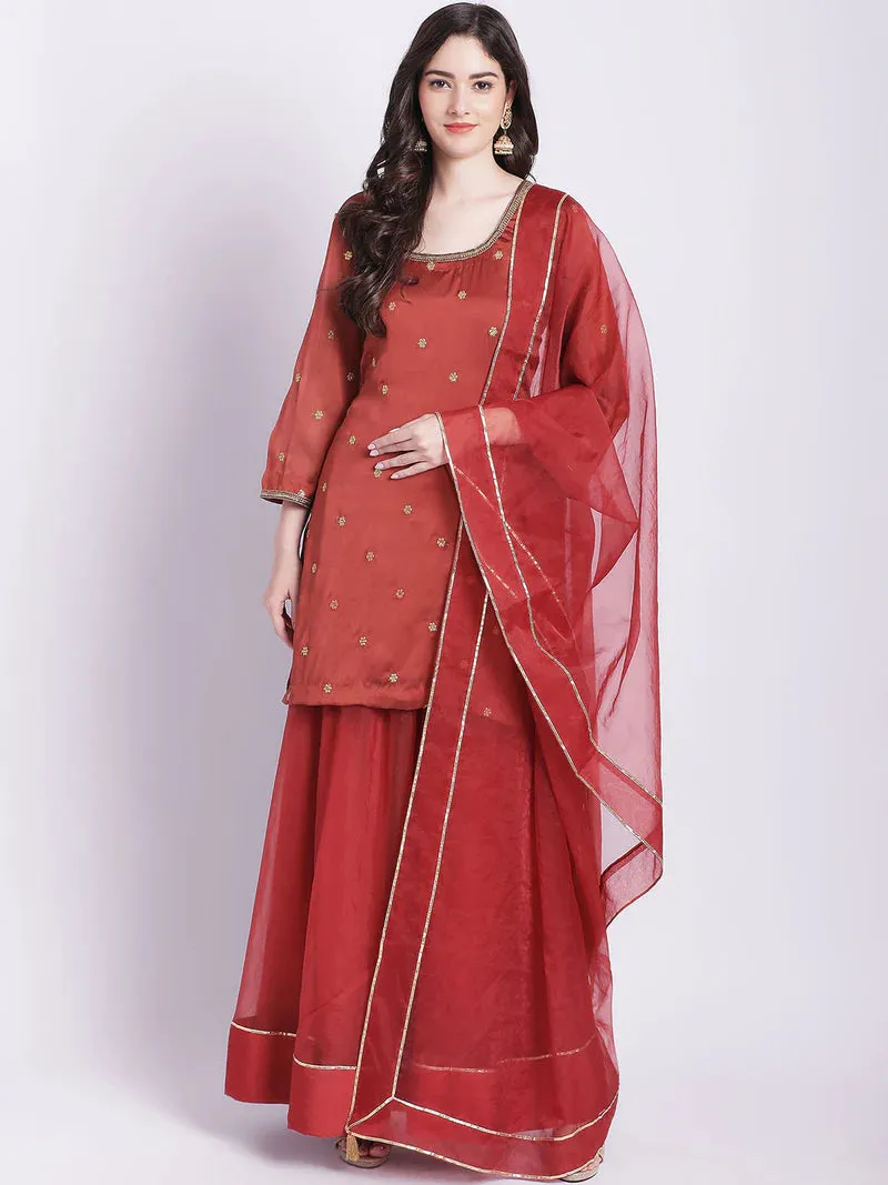 Rustic Brown Organza Palazzo Set With Dupatta