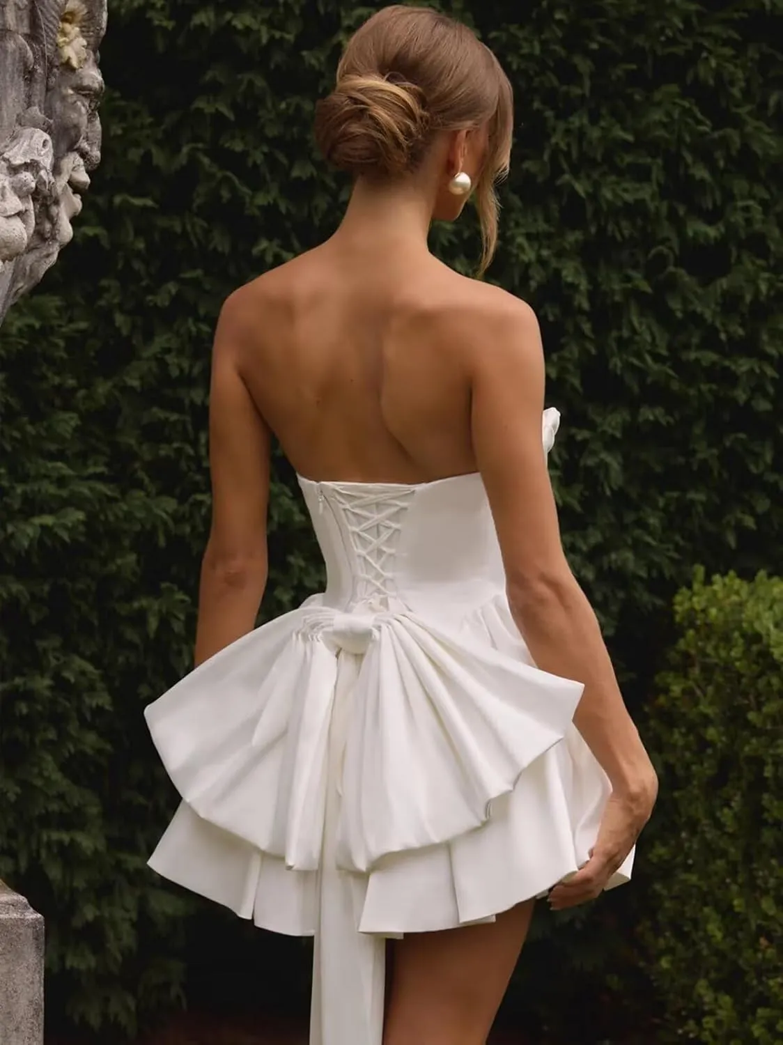 Satin Homecoming Dresses Strapless Corset Cocktail Party Gown Short A-Line HOCO Dress with Bow