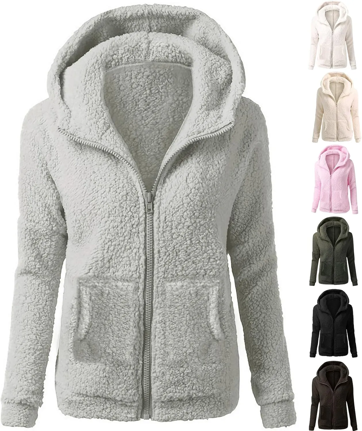 Sherpa Jacket Women Flannel Fleece Zip Up Jacket Cropped Teddy Bear Hooded Jacket Plus Size Winter Coats with Pockets
