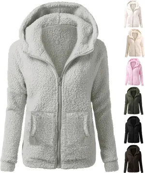 Sherpa Jacket Women Flannel Fleece Zip Up Jacket Cropped Teddy Bear Hooded Jacket Plus Size Winter Coats with Pockets
