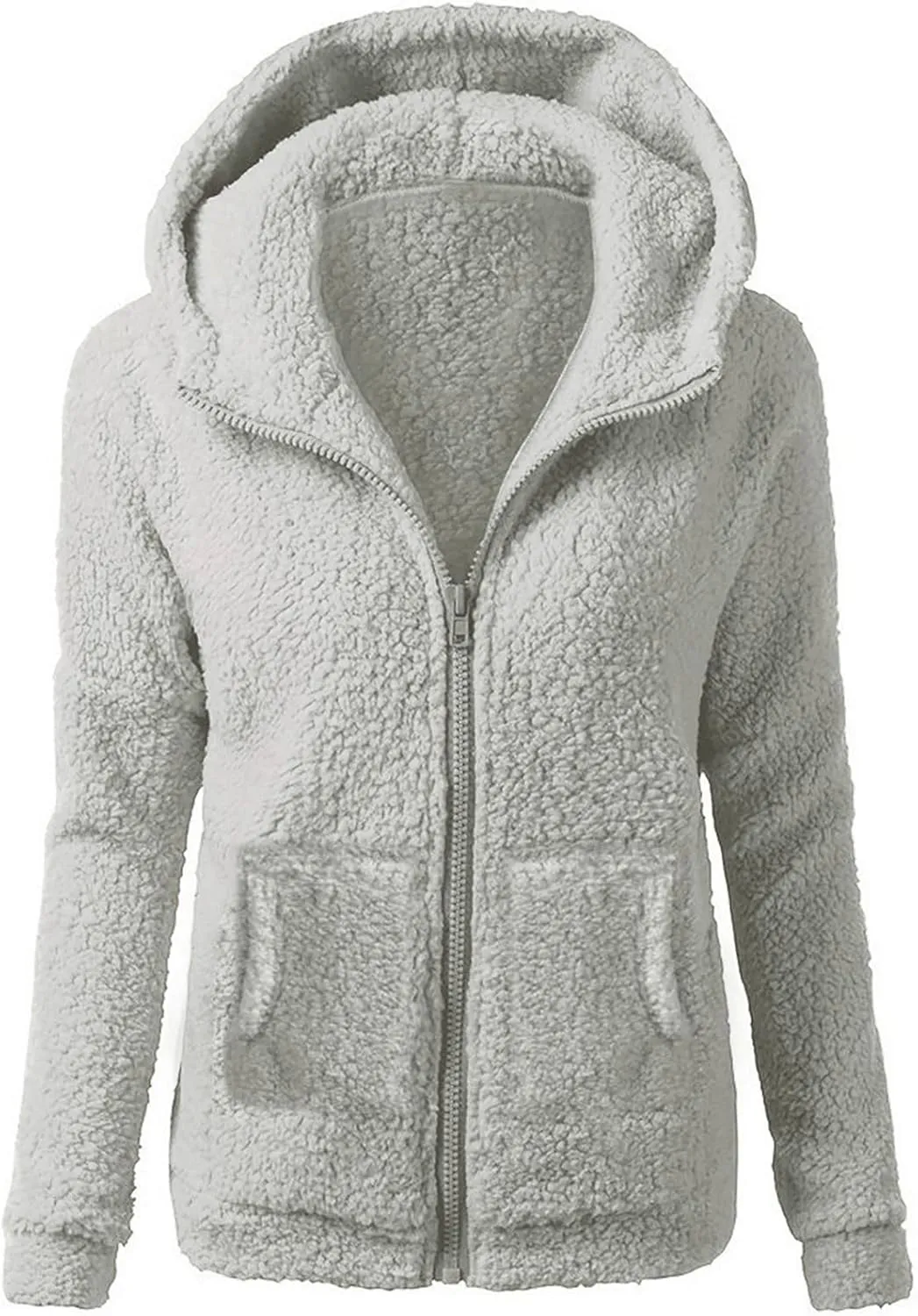 Sherpa Jacket Women Flannel Fleece Zip Up Jacket Cropped Teddy Bear Hooded Jacket Plus Size Winter Coats with Pockets