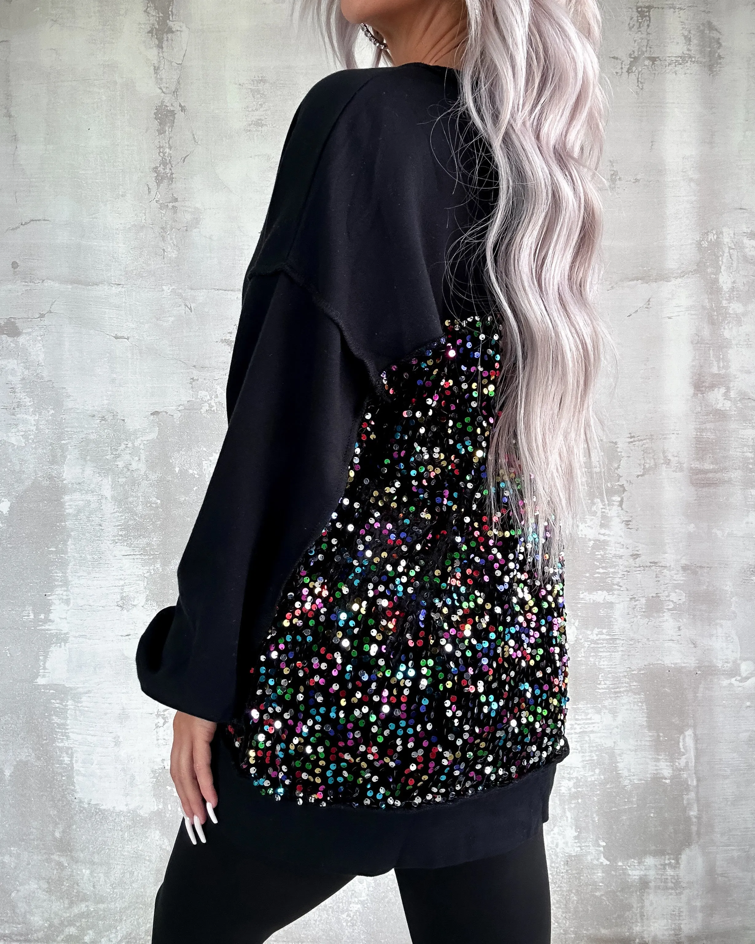 Sparkling Patchwork Henley Sweatshirt - Black