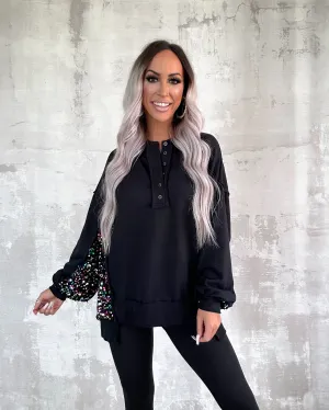 Sparkling Patchwork Henley Sweatshirt - Black