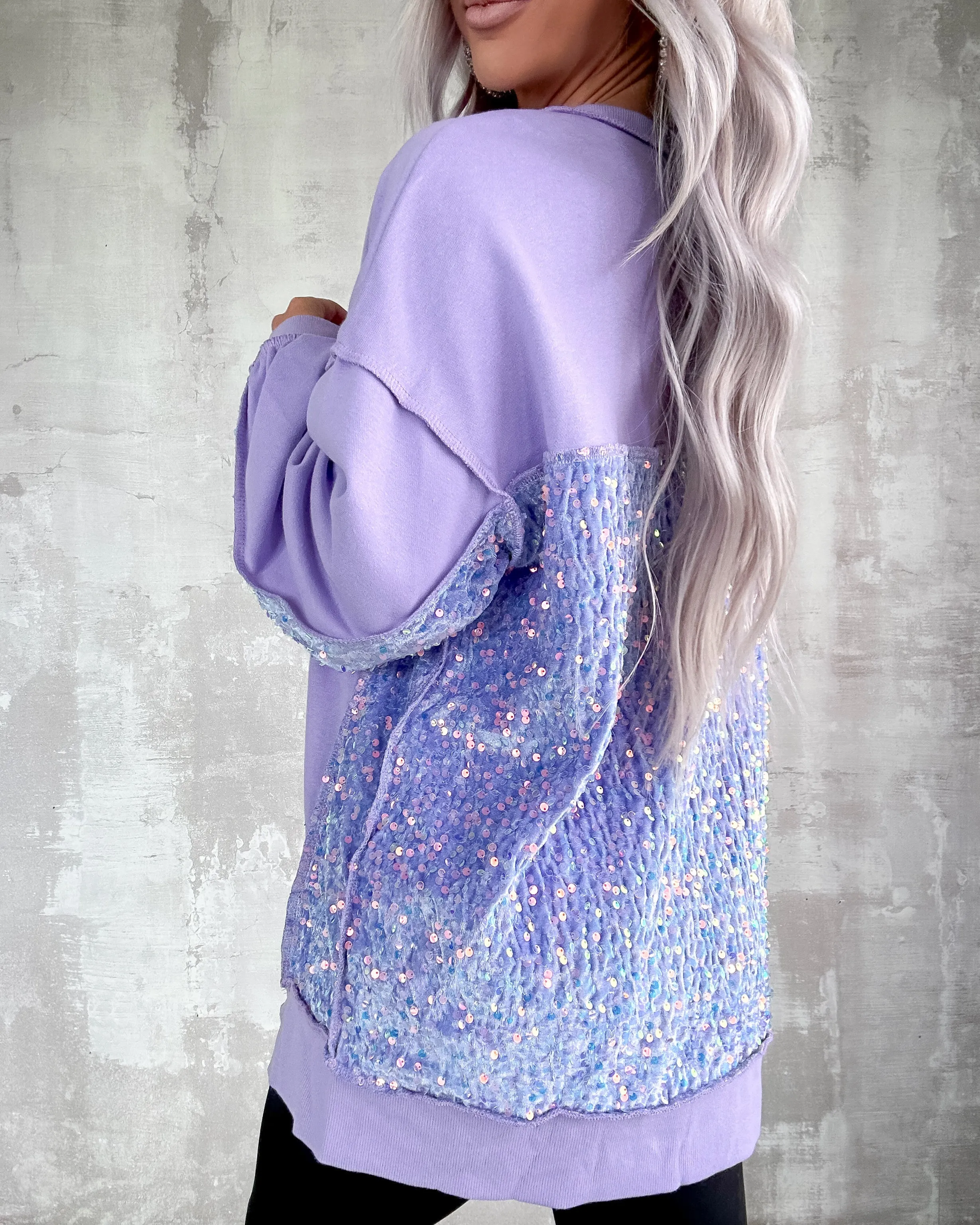 Sparkling Patchwork Henley Sweatshirt - Lilac