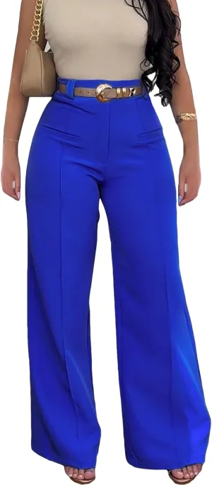 Tbahhir Women High Waisted Work Pants Wide Leg Dress Pants Straight Trousers Casual Business Slacks with Pockets