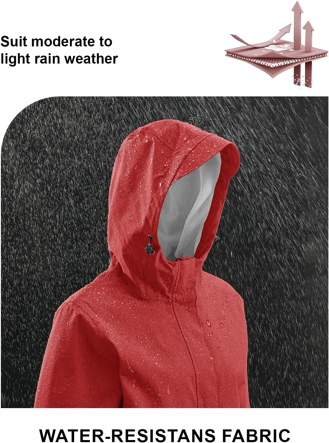 TBMPOY Women's Lightweight Rain Long Jackets Packable with Hooded Outdoor Hiking Waterproof Windbreaker Raincoats Travel