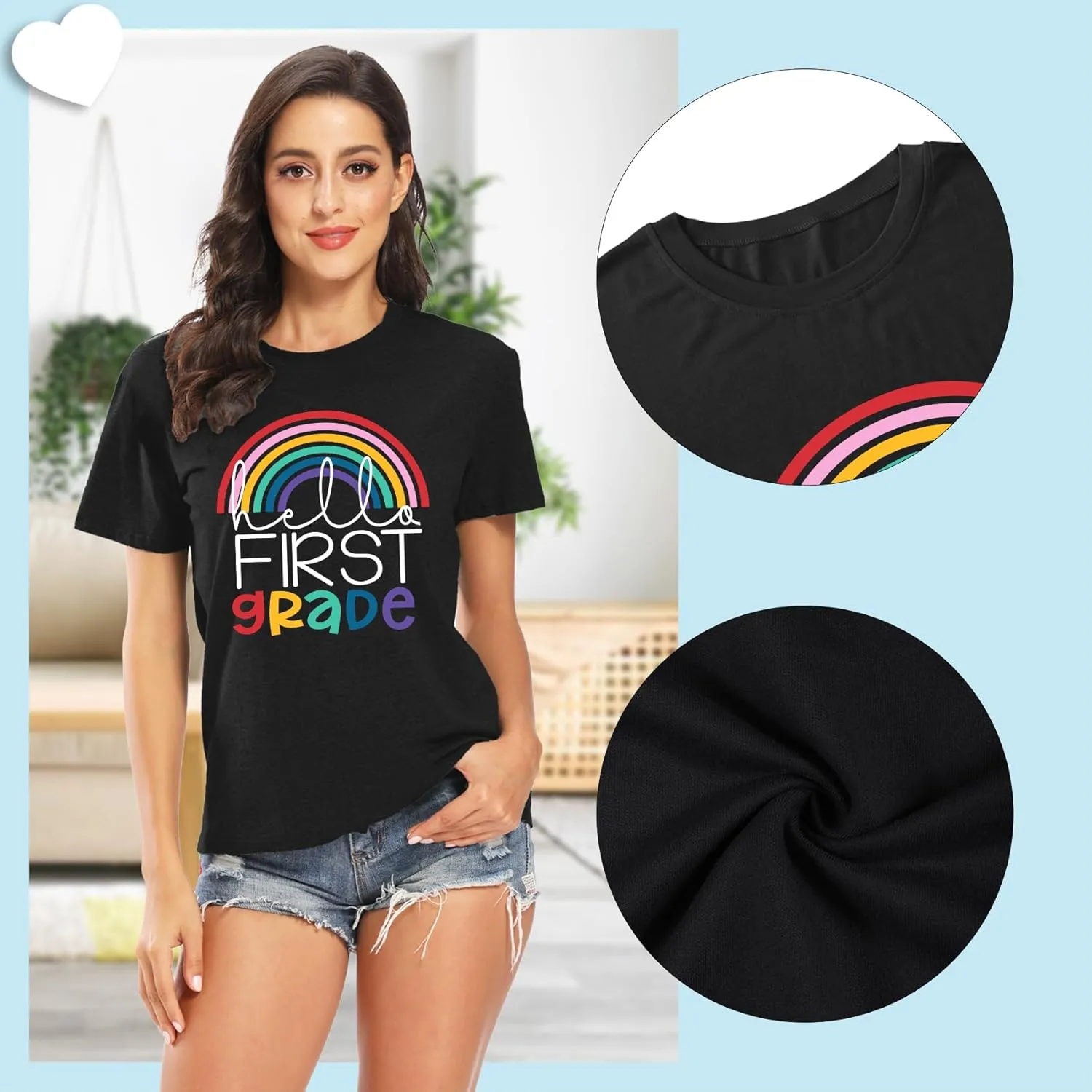 Teacher T Shirt for Women Funny Teaching Heart Graphic Tee Tops Teacher Day Gift Shirt Tops