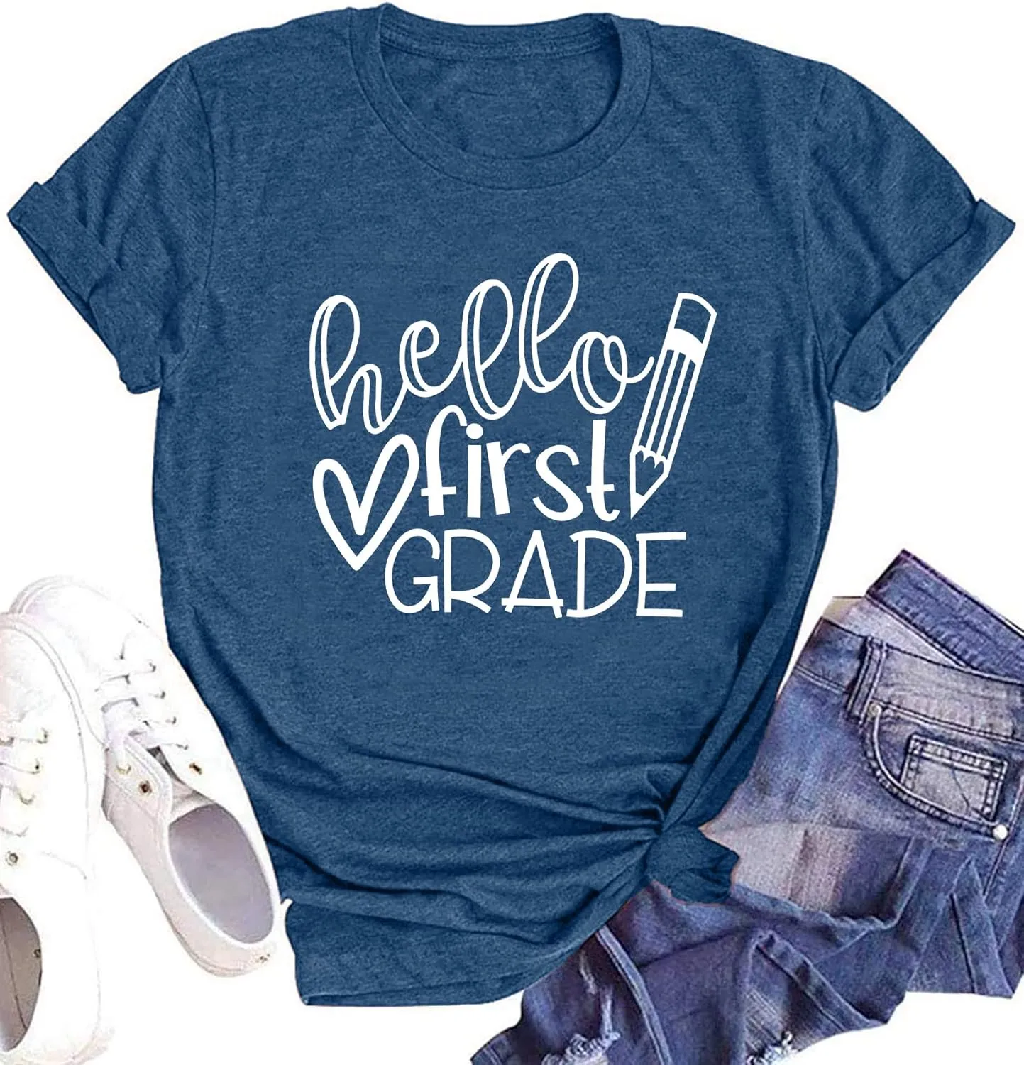 Teacher T Shirt for Women Funny Teaching Heart Graphic Tee Tops Teacher Day Gift Shirt Tops