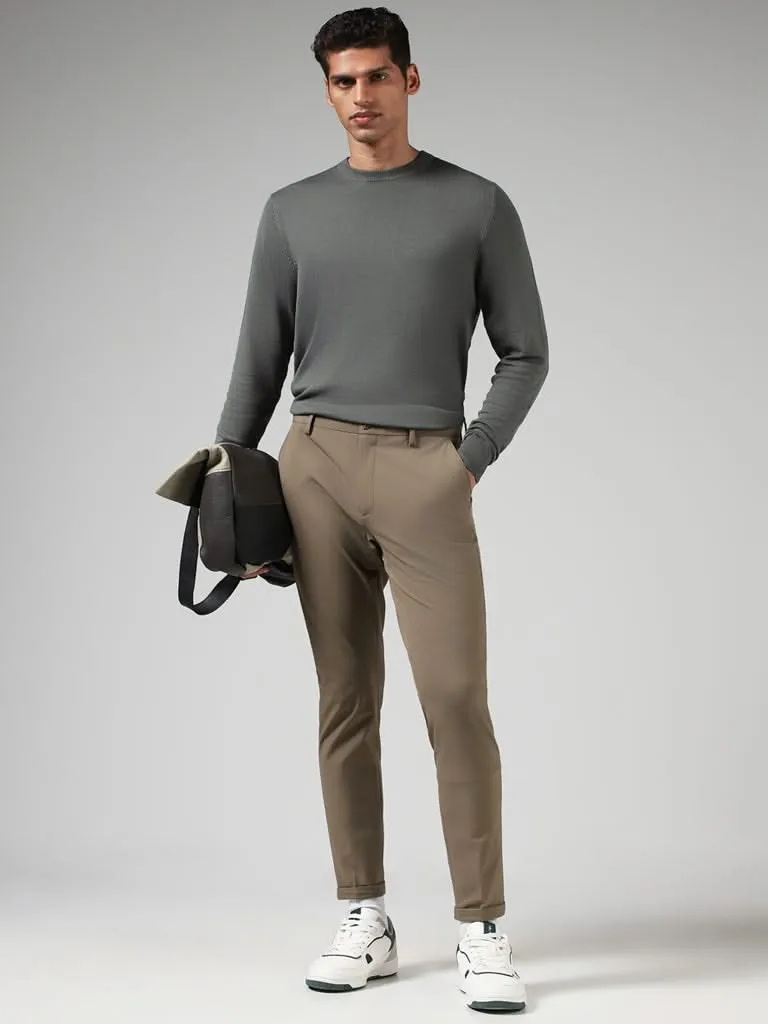 WES Formals Solid Olive Slim-Fit Sweater