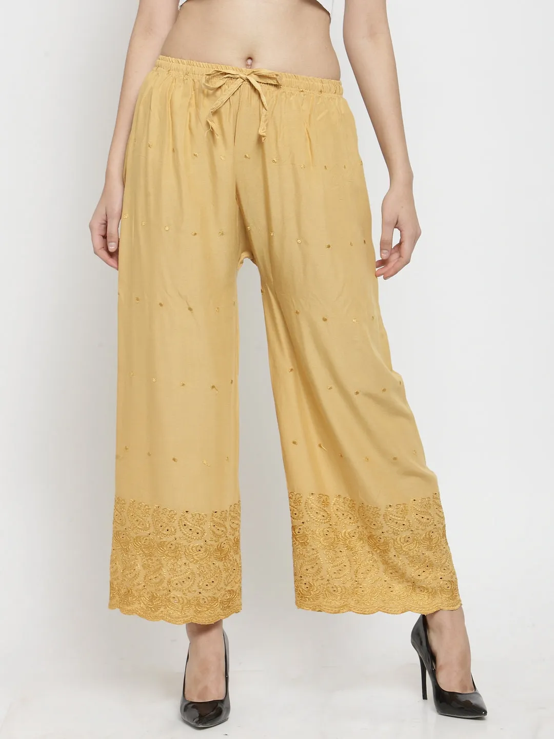 Women'S Fawn Chikankari Rayon Palazzo