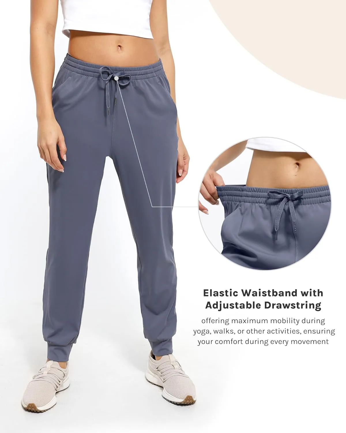 Women's Joggers with Pockets Lightweight Drawstring Gym Athletic Tapered Pants for Workout Lounge Travel