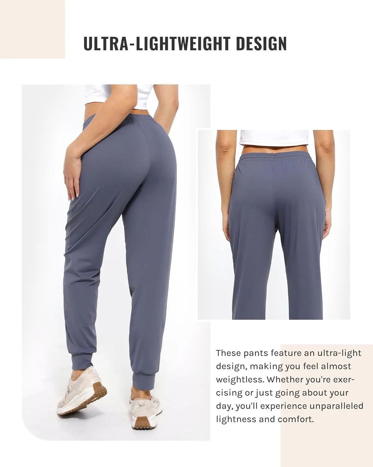 Women's Joggers with Pockets Lightweight Drawstring Gym Athletic Tapered Pants for Workout Lounge Travel