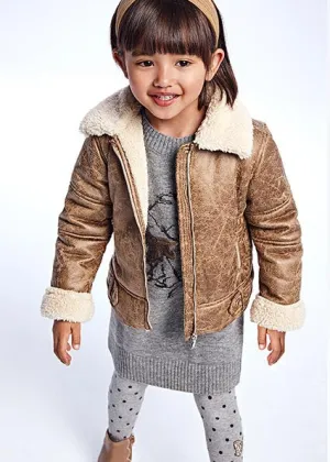 Wool Shearling Detailed Coffee Girls’ Coat - Select Size