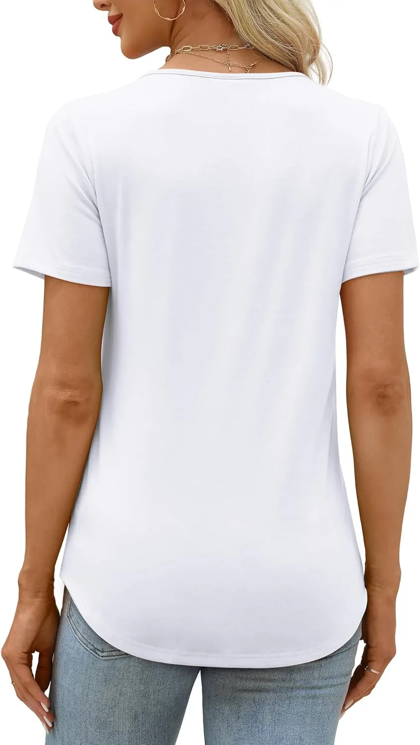 XIEERDUO Women's Pleated Tops Dressy Casual Short Sleeve T-Shirts Fashion Blouses Loose Curved Hem Long Tunic S-3XL