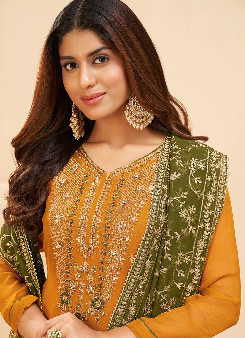 Yellow And Green Embroidered Salwar Kameez