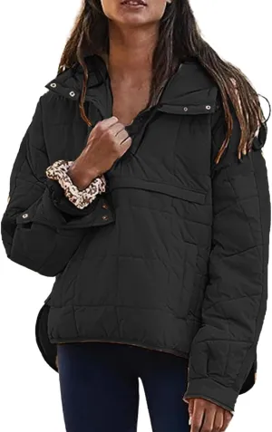 ZWRXW Winter Coats for Women Quilted Lightweight Puffer Jacket Long Sleeve Casual Loose Button Fall Down Outwear with Pocket